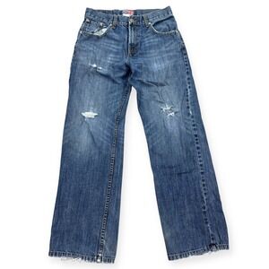 Y2K UFO Jeans Men's 30 Blue Medium Wash Relaxed Fit Whiskered Distressed